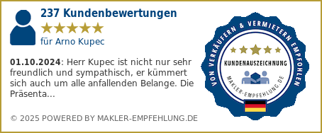 Qualitätssiegel makler-empfehlung.de für Arno Kupec