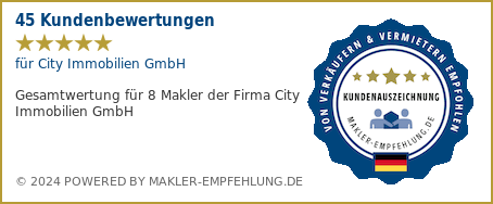 Qualitätssiegel makler-empfehlung.de für City Immobilien GmbH