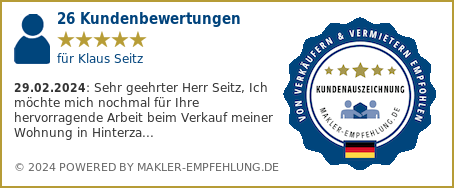 Qualitätssiegel makler-empfehlung.de für Klaus Seitz