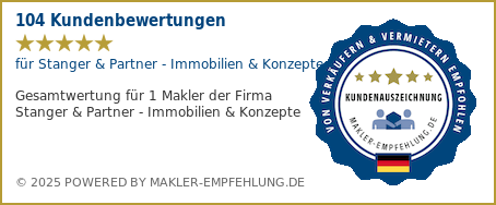 Qualitätssiegel makler-empfehlung.de für Stanger & Partner - Immobilien & Konzepte